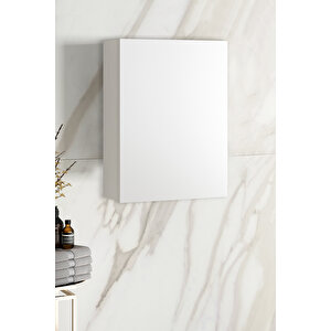 Çiğdem 55 cm Beyaz MDF Tek Kapaklı Aynalı Asma Banyo Üst Dolabı 55 cm