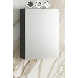 Çiğdem 55 cm Antrasit Gri Mat MDF Tek Kapaklı Aynalı Asma Banyo Üst Dolabı 55 cm