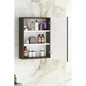 Çiğdem 55 cm Antrasit Gri Mat MDF Tek Kapaklı Aynalı Asma Banyo Üst Dolabı 55 cm