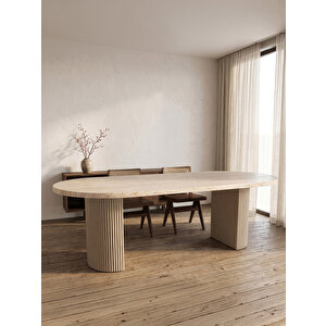 Zeno Traverten Oval Yemek Masası 90x190 cm