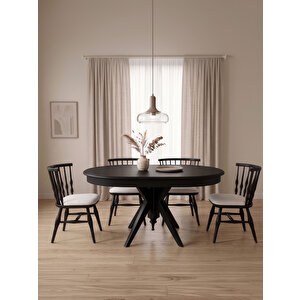 Vintera Açılır Oval Ahşap Mutfak Masası 80x120 Siyah