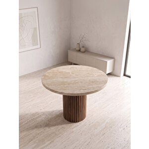 Lunera Traverten Yuvarlak Yemek Masası 120x120 Ceviz