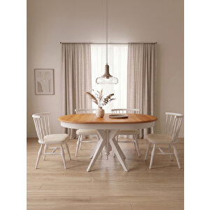 Vintera Açılır Oval Ahşap Mutfak Masası 80x120 Kayın - Beyaz