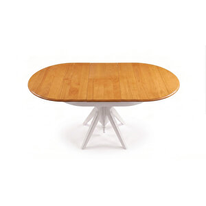 Vintera Açılır Oval Ahşap Mutfak Masası 80x120 Kayın - Beyaz