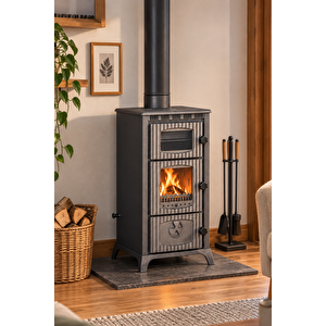 Stove Kambo Camlı Fırınlı Döküm Tuğlalı Şömine Soba