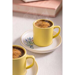 Sarı Elegant Blossoms 2 Kişilik Kahve Sunum Seti - 4 Parça