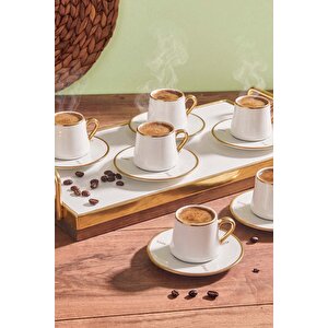 Beyaz Gold Detaylı 6 Kişilik Fincan Takımı – 12 Parça