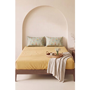 Sarı Begonvil Çift Kişilik Lastikli Çarşaf Takımı 160x200 Cm - 3 Parça