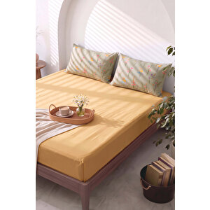 Sarı Begonvil Çift Kişilik Lastikli Çarşaf Takımı 160x200 Cm - 3 Parça