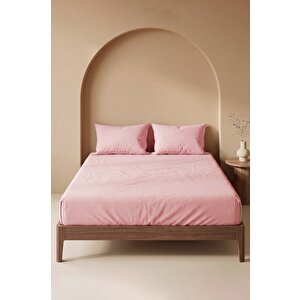 Pudra Pembe Çift Kişilik Düz Çarşaf Takımı 160x200 Cm - 3 Parça