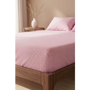 Pudra Pembe Çift Kişilik Düz Çarşaf Takımı 160x200 Cm - 3 Parça