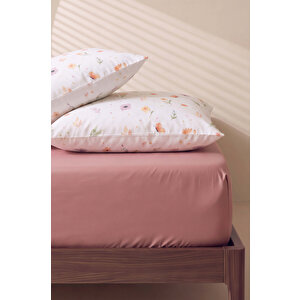 Pudra Kahve Soft Çiçekli Çift Kişilik Düz Çarşaf Takımı - 3 Parça