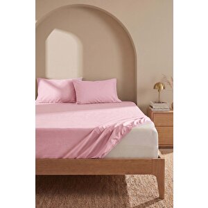 Pudra Pembe Çift Kişilik Lastikli Çarşaf Takımı 160x200 Cm - 3 Parça