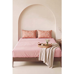 Pudra Pembe Bahar Çift Kişilik Lastikli Çarşaf Takımı 160x200 Cm - 3 Parça