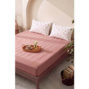 Pudra Kahve Soft Çiçekli Çift Kişilik Lastikli Çarşaf Takımı 160x200 Cm - 3 Parça
