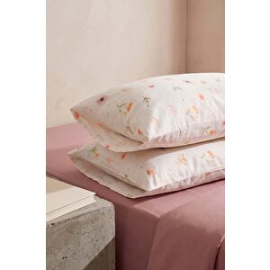 Pudra Kahve Soft Çiçekli Çift Kişilik Lastikli Çarşaf Takımı 160x200 Cm - 3 Parça