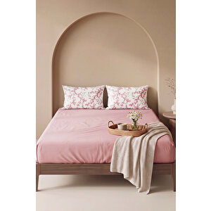 Pudra Pembe Sakura Çift Kişilik Lastikli Çarşaf Takımı 160x200 Cm - 3 Parça