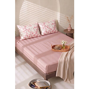 Pudra Pembe Sakura Çift Kişilik Lastikli Çarşaf Takımı 160x200 Cm - 3 Parça