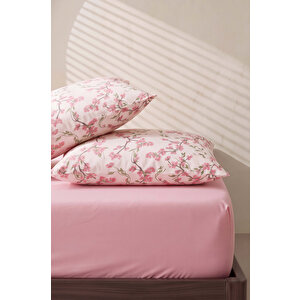 Pudra Pembe Sakura Çift Kişilik Lastikli Çarşaf Takımı 160x200 Cm - 3 Parça