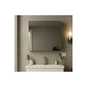Tamamı Mdf, 77x60x15 Cm Aynalı Banyo Dolabı | Raflı Duvar Dolabı | Lavabo Üstü Aynalı Dolap