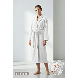 Şalyaka Bornoz Beyaz %100 Pamuk Unisex Spa Için Ideal Kadın Erkek 2XL