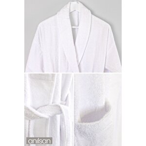 Şalyaka Bornoz Beyaz %100 Pamuk Unisex Spa Için Ideal Kadın Erkek 2XL