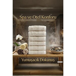 6'lı Greek Krem El Havlusu - 50x90 Cm, 225 Gr, %100 Pamuk, Spa Ve Otel Havlusu Krem