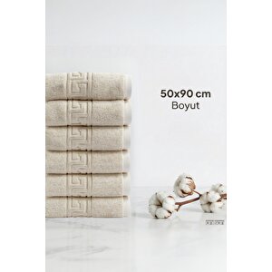6'lı Greek Krem El Havlusu - 50x90 Cm, 225 Gr, %100 Pamuk, Spa Ve Otel Havlusu Krem