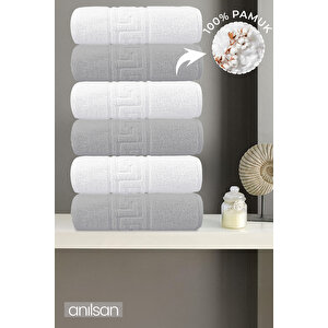 6'lı Greek Gri-beyaz Banyo Havlusu - 70x140 Cm, 490 Gr, %100pamuk, Spa Ve Otel Havlusu