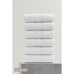 6'lı Beyaz Greek El Havlusu - 50x90 Cm, 225 Gr, %100 Pamuk, Spa Ve Otel Havlusu