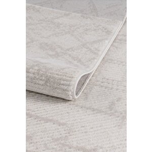 Pamuk Tabanlı Modern Tasarımlı  Sisal Şimşek Çizgili Desenli Krem Renk Halı 80x100 cm