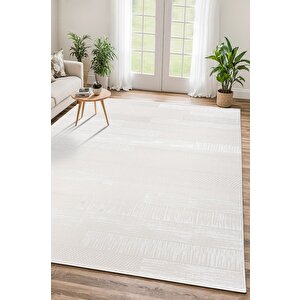 Pamuk Tabanlı Modern Tasarımlı  Sisal Parke Desenli Krem Renk Halı 120x250 cm