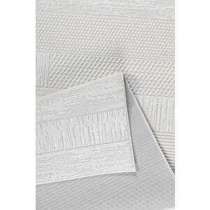 Pamuk Tabanlı Modern Tasarımlı  Sisal Parke Desenli Krem Renk Halı 120x250 cm
