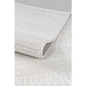 Pamuk Tabanlı Modern Tasarımlı  Sisal Parke Desenli Krem Renk Halı 120x250 cm