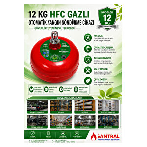 12 Kg Sprinkerli Tavan Tipi Gazlı Otomatik Söndürme Tüpü