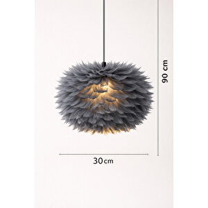 Flora Model Gri Tüylü Kumaş Modern Estetik Tekli Sarkıt Avize Gri