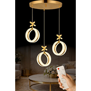 Athena Model 3 Lü Gold Kaplama 3 Renk Kumandalı Salon Mutfak Oturma Yatak Odası Modern Led Avize Sarı