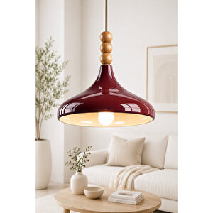 Verona Büyük Boy 35 Cm Bordo Renk Rustik Tekli Avize Sarkıt Salon Mutfak Oturma Odası Avize Bordo