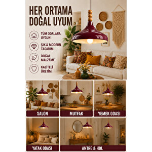 Verona Büyük Boy 35 Cm Bordo Renk Rustik Tekli Avize Sarkıt Salon Mutfak Oturma Odası Avize Bordo