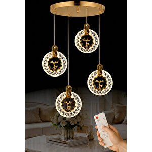 Ren Geyiği Model 4 Lü Gold Kaplama 3 Renk Kumandalı Salon Mutfak Oturma Yatak Odası Modern Led Avize Gold