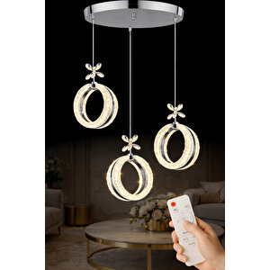 Athena Model 3 Lü Krom Kaplama 3 Renk Kumandalı Salon Mutfak Oturma Yatak Odası Modern Led Avize Krom