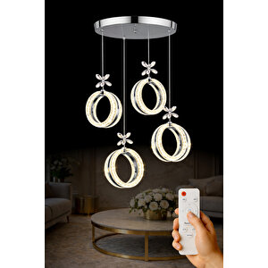 Athena Model 4 Lü Krom Kaplama 3 Renk Kumandalı Salon Mutfak Oturma Yatak Odası Modern Led Avize Krom