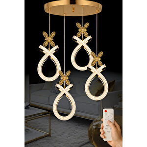 Karona Model 4 Lü Gold Kaplama 3 Renk Kumandalı Salon Mutfak Oturma Yatak Odası Modern Led Avize Sarı