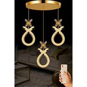 Karuna Model 3 Lü Gold Kaplama 3 Renk Kumandalı Salon Mutfak Oturma Yatak Odası Modern Led Avize Gold