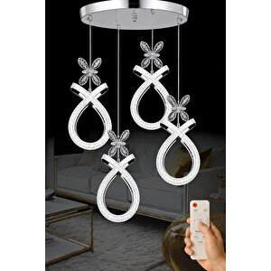 Karona Model 4 Lü Krom Kaplama 3 Renk Kumandalı Salon Mutfak Oturma Yatak Odası Modern Led Avize Krom