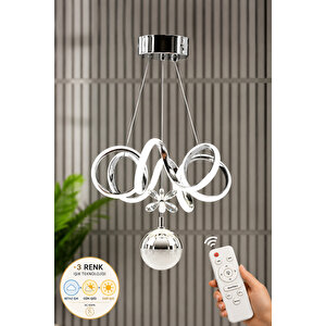 Elda Krom Kaplama 3 Renk Kumandalı Metal Salon Mutfak Oturma Yatak Odası Modern Led Sarkıt Avize Krom