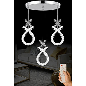 Karuna Model 3 Lü Krom Kaplama 3 Renk Kumandalı Salon Mutfak Oturma Yatak Odası Modern Led Avize Krom