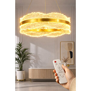 Okyanus Model 50'lik Gold 3 Renk Kumandalı Metal Salon Mutfak Oturma Yatak Odası Modern Led Avize Sarı