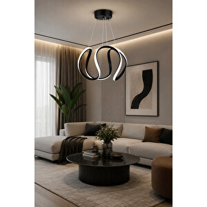 Deluxe Model Siyah Renk Metal Salon Hol Antre Oturma Yatak Odası Modern Led Sarkıt Avize Beyaz Işık Siyah