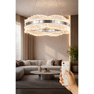 Okyanus Model 50'lik Krom 3 Renk Kumandalı Metal Salon Mutfak Oturma Yatak Odası Modern Led Avize Krom